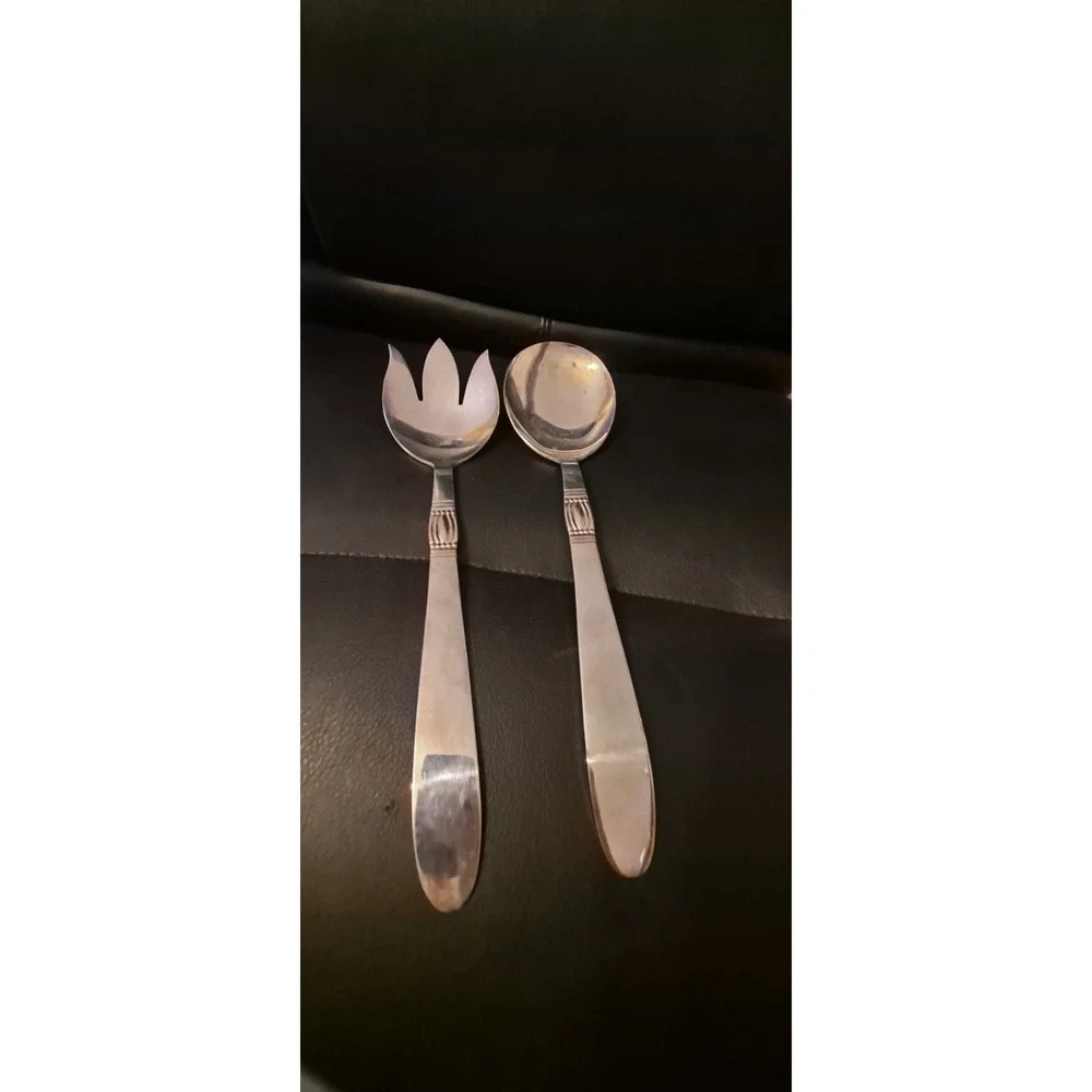 MASTERPIECE KAREN SILVER PLATE SALAD‎ LARGE SERVING FORK SPOON SPORK JAPAN VTG